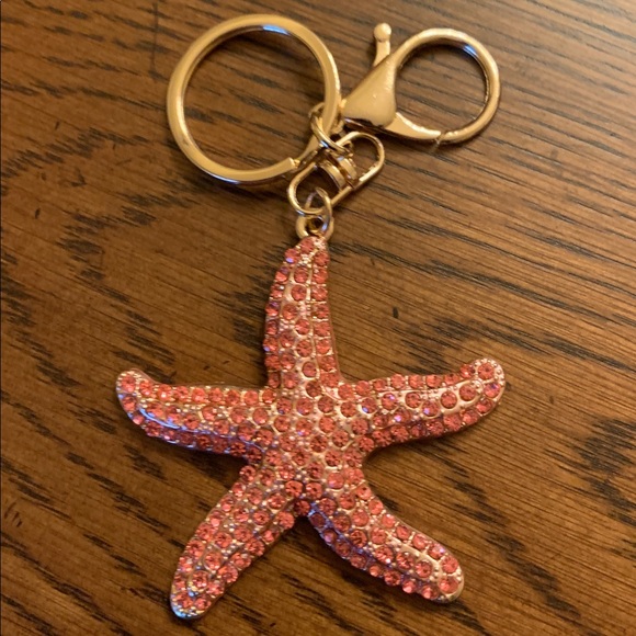 Rhinestone Starfish Bag Charm / Keychain Pink OR Blue - Picture 7 of 10